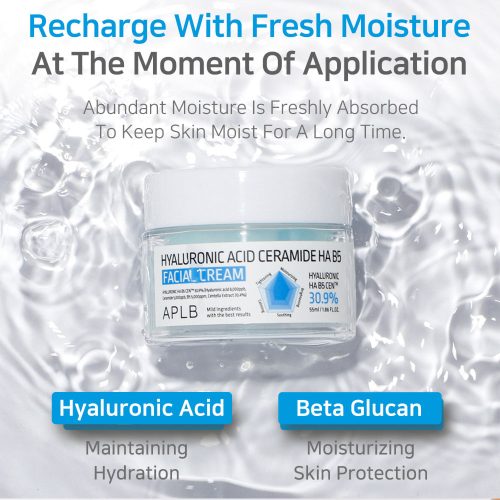 کرم هیالورونیک اسید، سراماید و پنتنول APLB ترمیم کننده، آبرسان و تسکین دهنده پوست APLB Hyaluronic Acid Ceramide HA B5 Facial Cream