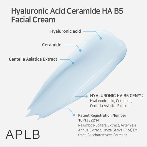 کرم هیالورونیک اسید، سراماید و پنتنول APLB ترمیم کننده، آبرسان و تسکین دهنده پوست APLB Hyaluronic Acid Ceramide HA B5 Facial Cream