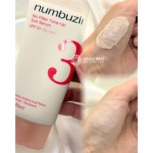 سرم ضد آفتاب فیزیکی و تون آپ Blur شماره 3 نامبوزین تسکین دهنده قوی و محو کننده منافذ پوست Numbuzin No.3 no filter tone up sun serum 01 Blur