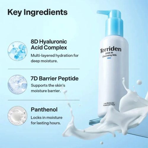 شوینده میلکی هیالورونیک اسید ریزمولکولی توریدن Torriden Dive-in Low Molecular Hyaluronic Acid Cleansing Milk