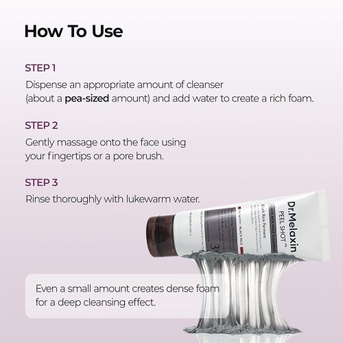 شوینده پیل شات برنج سیاه دکتر ملاکسین ضد جوش، روشن کننده و کنترل منافذ پوست Dr.Melaxin Peel Shot Black Rice Whip Cleanser