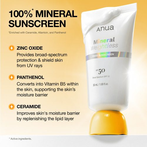 ضد آفتاب سبک مینرال آنوا آبرسان، ترمیم و تقویت سد دفاعی پوست Anua Mineral Weightless Finish Sunscreen