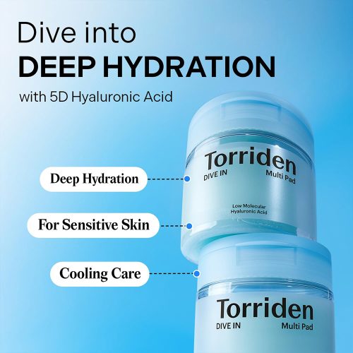 پد تونر هیالورونیک اسید ریز مولکولی توریدن آبرسان قوی و تسکین دهنده پوست Torriden DIVE-IN Low Molecular Hyaluronic Acid Multi Pad