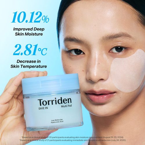 پد تونر هیالورونیک اسید ریز مولکولی توریدن آبرسان قوی و تسکین دهنده پوست Torriden DIVE-IN Low Molecular Hyaluronic Acid Multi Pad