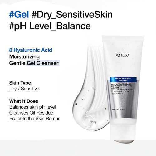 ژل شوینده ملایم هیالورونیک اسید و اسکوالان آنوا Anua 8 Hyaluronic Acid Moisturizing Gentle Gel Cleanser