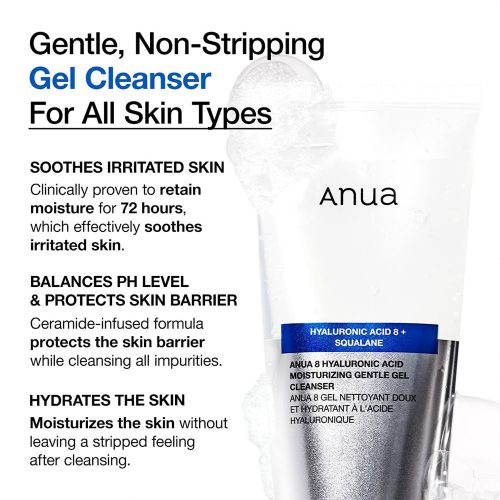 ژل شوینده ملایم هیالورونیک اسید و اسکوالان آنوا Anua 8 Hyaluronic Acid Moisturizing Gentle Gel Cleanser