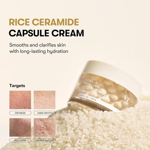 کرم کپسولی برنج و سراماید وی تی کازمتیک ضد لک، روشن کننده قوی و تقویت سد دفاعی پوست VT Rice Ceramide Capsule Cream