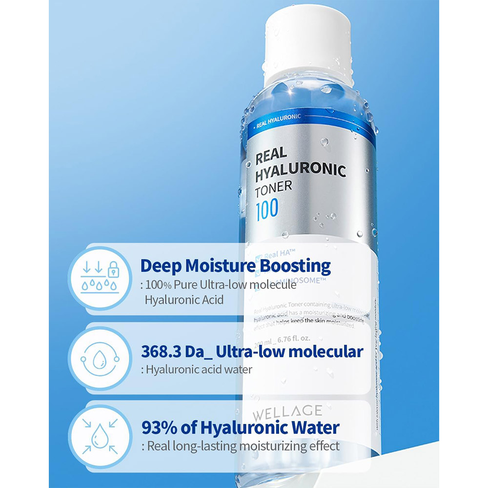 تونر آبرسان قوی هیالورونیک 100 ولاژ WELLAGE Real Hyaluronic 100 Toner