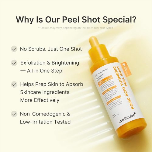 سرم پیل شات کوجیک اسید و زردچوبه مدی کیوب لایه بردار ملایم و روشن کننده قوی پوست medicube Kojic Acid Turmeric Peel Shot