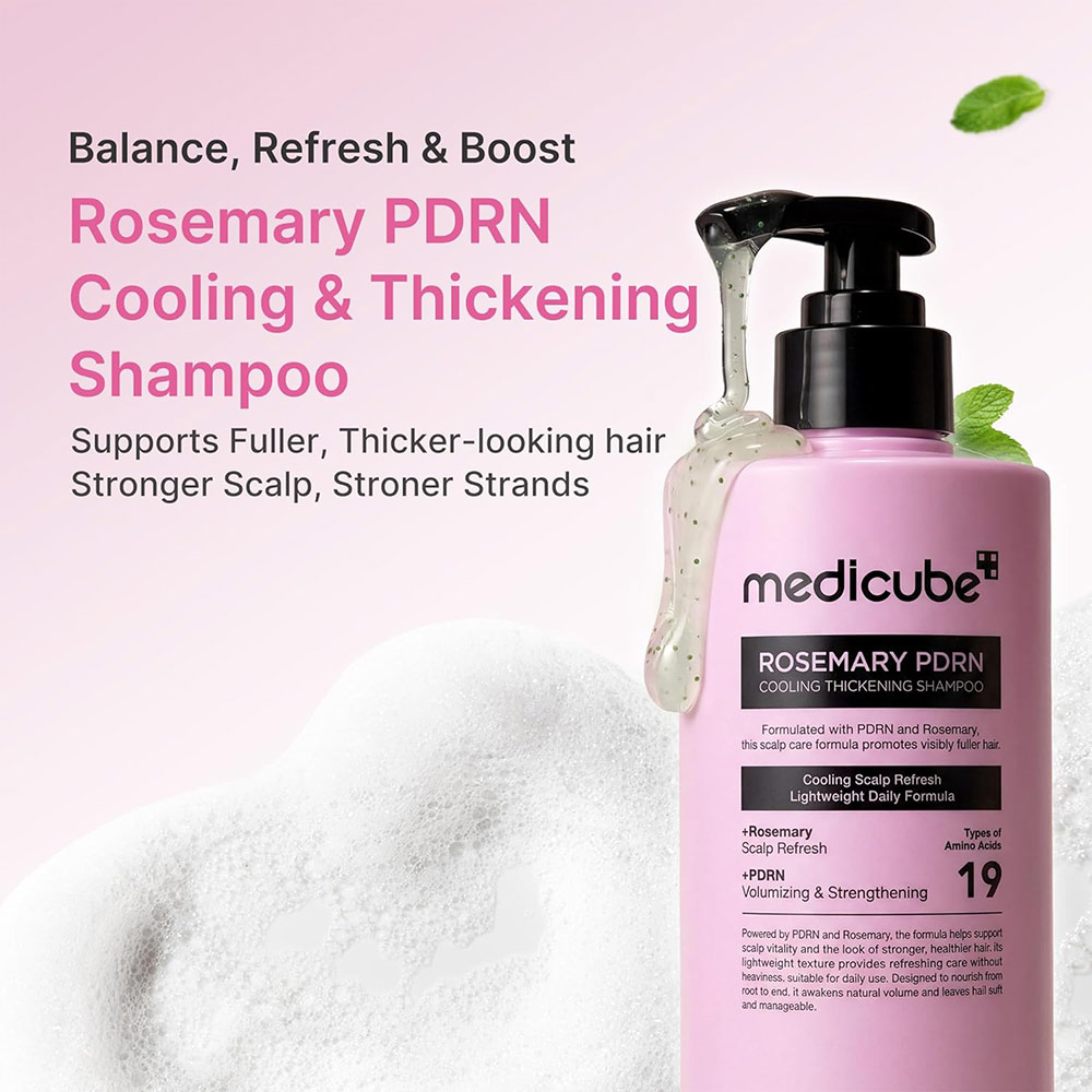 شامپو خنک کننده و حجیم کننده رزماری و PDRN مدی کیوب Medicube Rosemary PDRN Cooling Thickening Shampoo