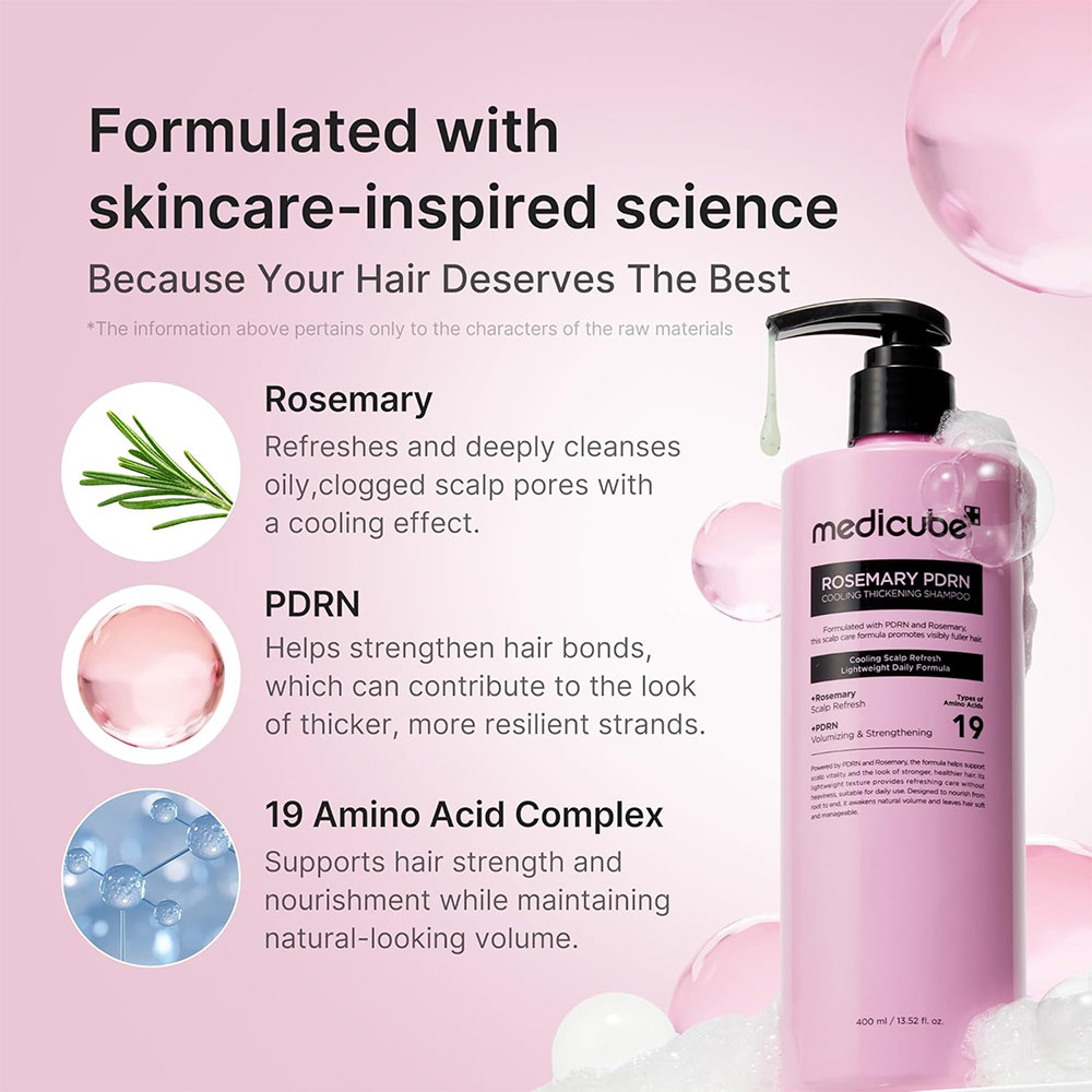 شامپو خنک کننده و حجیم کننده رزماری و PDRN مدی کیوب Medicube Rosemary PDRN Cooling Thickening Shampoo