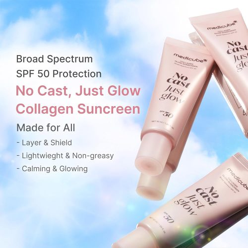 ضد آفتاب بی رنگ درخشان کننده کلاژن مدی کیوب medicube Sunscreen No Cast Just Glow Collagen