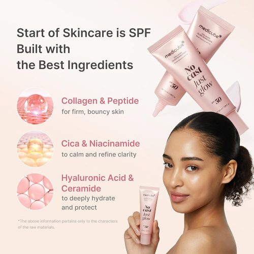 ضد آفتاب بی رنگ درخشان کننده کلاژن مدی کیوب medicube Sunscreen No Cast Just Glow Collagen