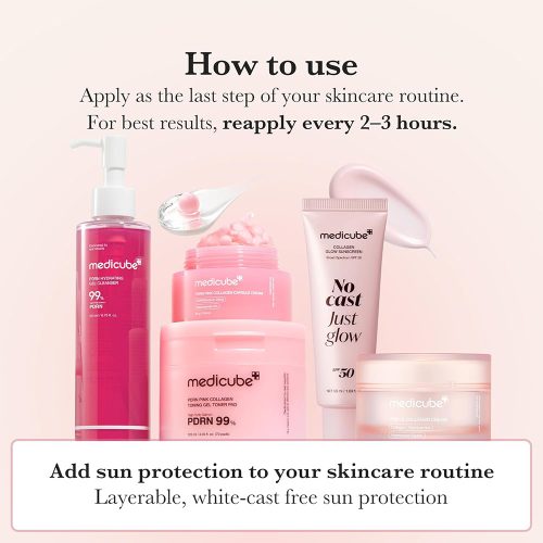 ضد آفتاب بی رنگ درخشان کننده کلاژن مدی کیوب medicube Sunscreen No Cast Just Glow Collagen