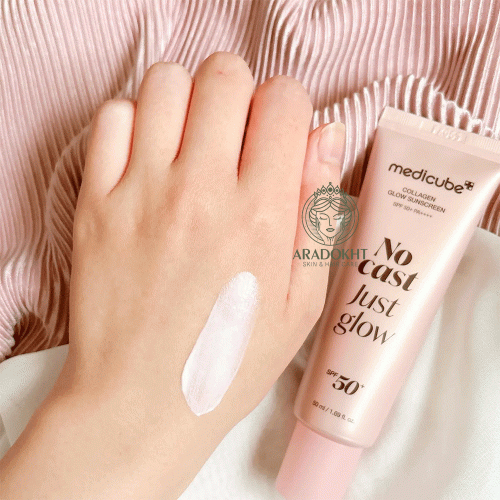 ضد آفتاب بی رنگ درخشان کننده کلاژن مدی کیوب medicube Sunscreen No Cast Just Glow Collagen