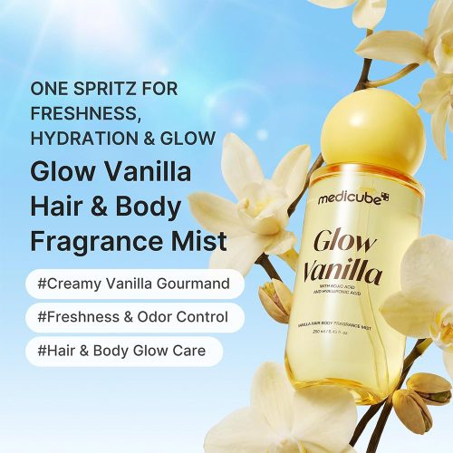 میست خوشبو کننده مو و بدن مدی کیوب با رایحه وانیل آبرسان و درخشان کننده پوست medicube Glow Vanilla Hair & Body Fragrance Mist