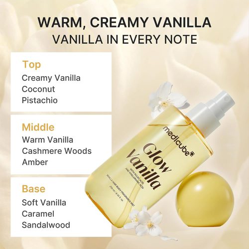 میست خوشبو کننده مو و بدن مدی کیوب با رایحه وانیل آبرسان و درخشان کننده پوست medicube Glow Vanilla Hair & Body Fragrance Mist