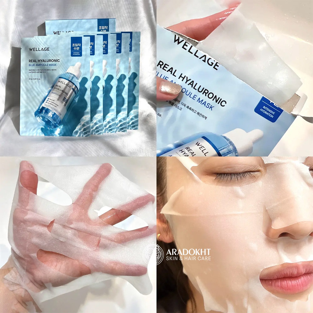پک ماسک ورقه ای آبرسان هیالورونیک اسید ولاژ WELLAGE Real Hyaluronic Blue Ampoule Mask