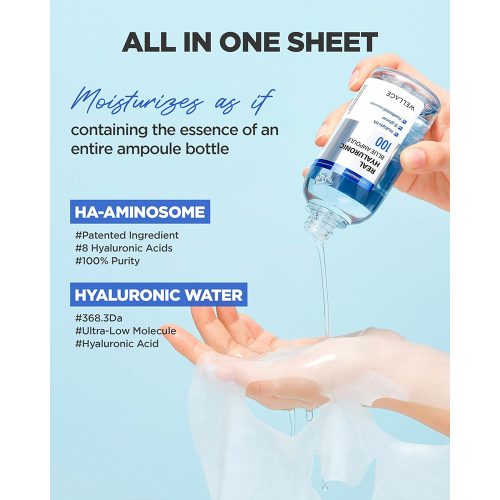 پک ماسک ورقه ای آبرسان هیالورونیک اسید ولاژ WELLAGE Real Hyaluronic Blue Ampoule Mask