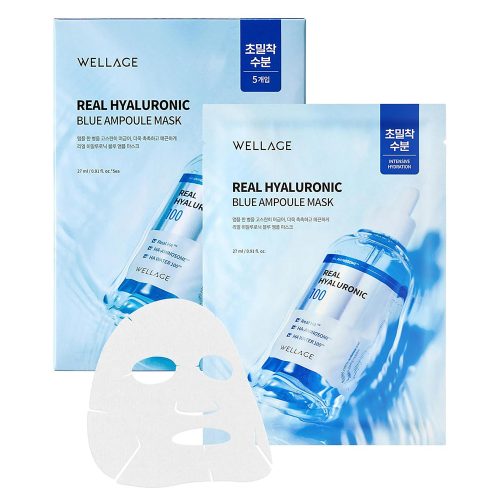 پک ماسک ورقه ای آبرسان هیالورونیک اسید ولاژ WELLAGE Real Hyaluronic Blue Ampoule Mask
