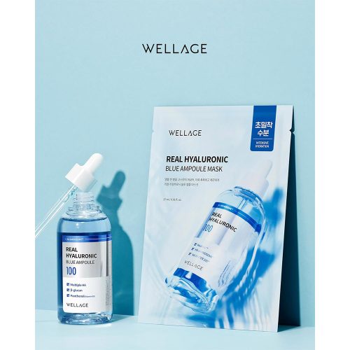 پک ماسک ورقه ای آبرسان هیالورونیک اسید ولاژ WELLAGE Real Hyaluronic Blue Ampoule Mask