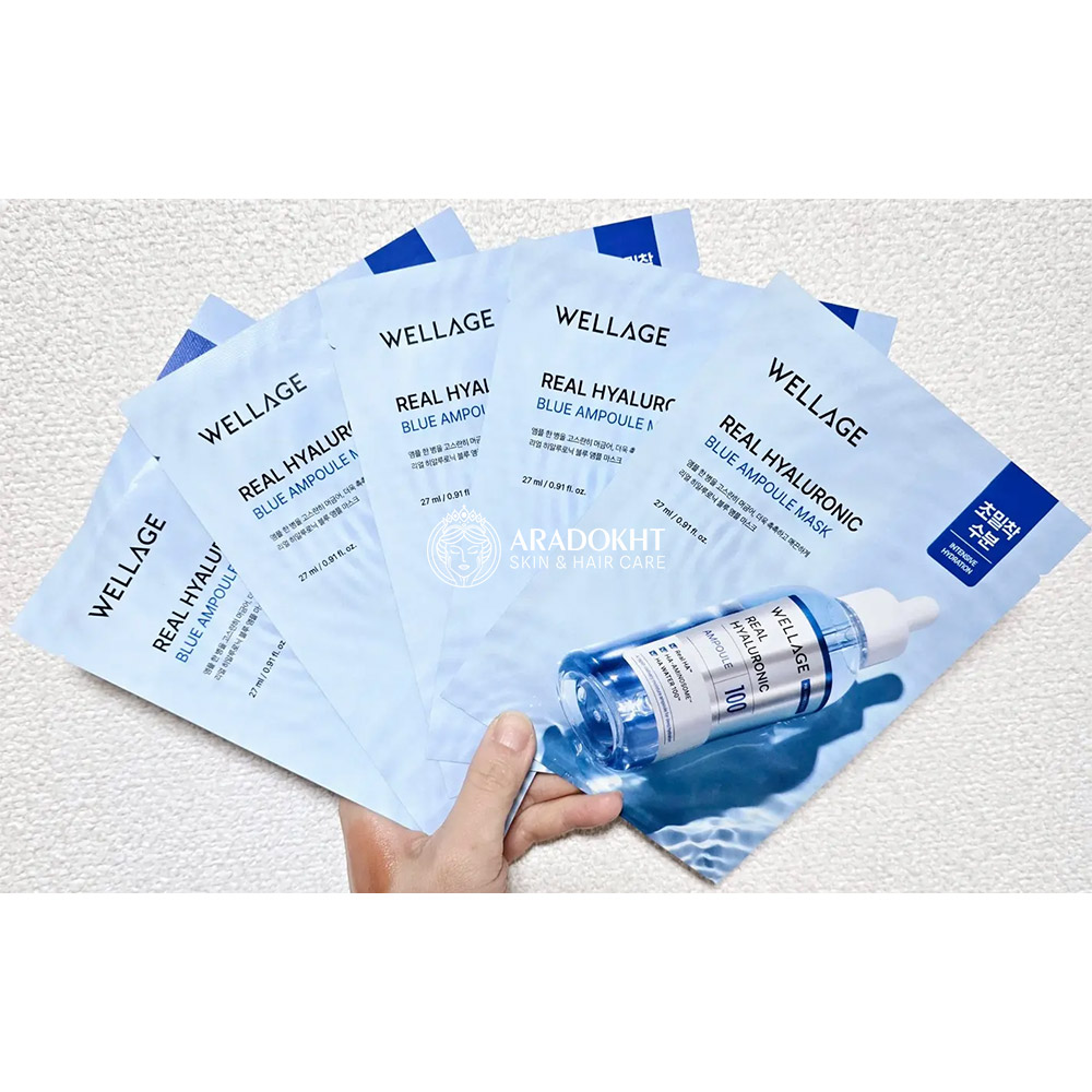 پک ماسک ورقه ای آبرسان هیالورونیک اسید ولاژ WELLAGE Real Hyaluronic Blue Ampoule Mask