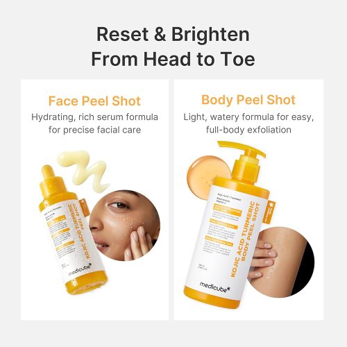 پیل شات بدن کوجیک اسید و زردچوبه مدی کیوب لایه بردار ملایم و روشن کننده قوی تیرگی های بدن Medicube Kojic Acid Body Peel Turmeric Shot