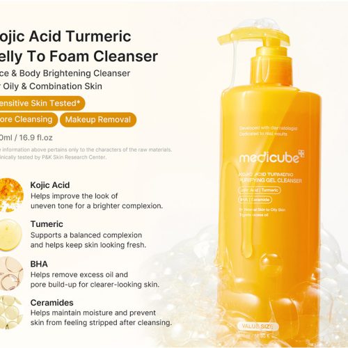 ژل شوینده روشن کننده صورت و بدن کوجیک اسید و زردچوبه مدی کیوب medicube Kojic Acid Turmeric Purifying Gel Cleanser