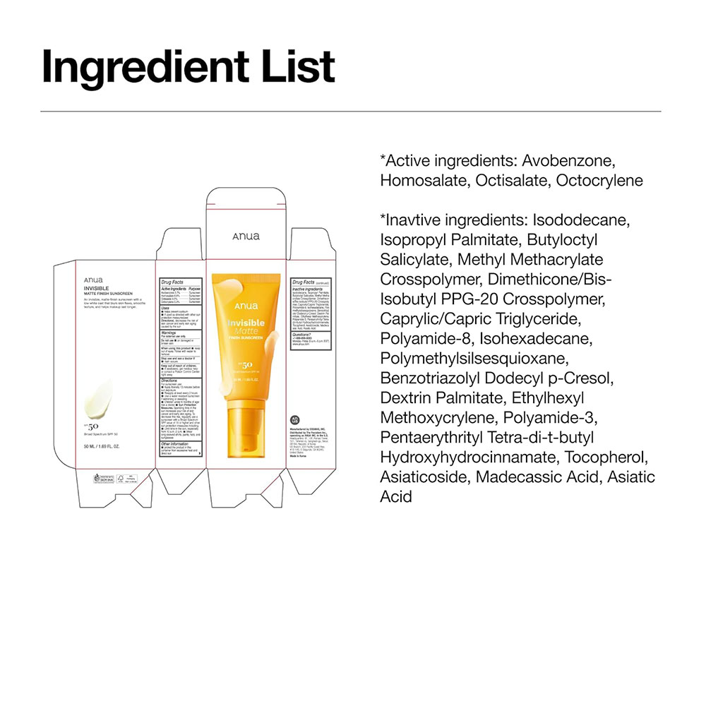 کرم ضد آفتاب مات کننده آنوا Anua Invisible Matte Finish Sunscreen
