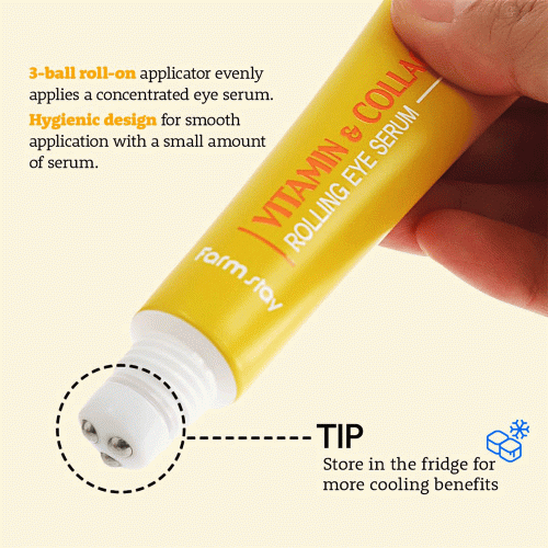 سرم دور چشم رولی ویتامین و کلاژن فارم‌ استی روشن کننده، آبرسان و کاهش خطوط ریز FarmStay Vitamin & Collagen Rolling Eye Serum