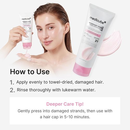 ماسک موی ترمیم کننده PDRN و رزماری مدی کیوب ضد ریزش، نرم کننده و ضد وز قوی مو Medicube Rosemary PDRN Damage Care Hair Mask