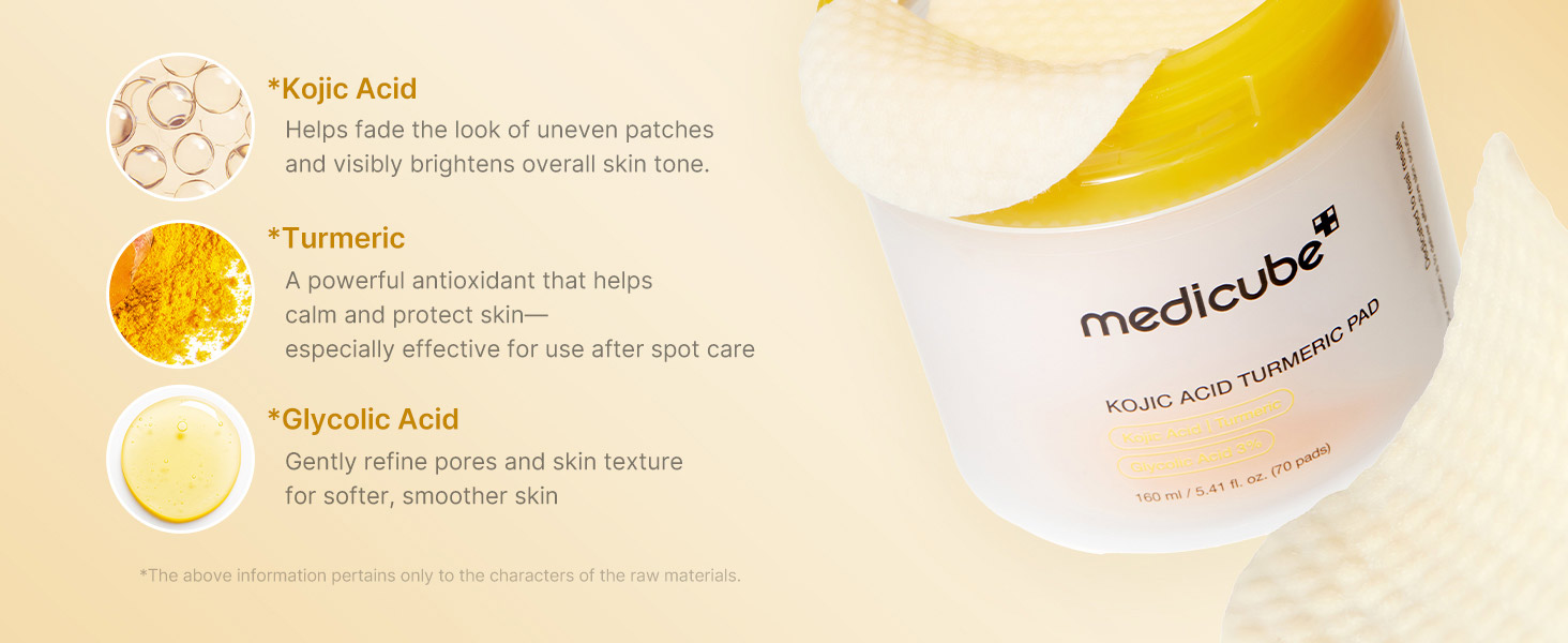 پد تونر روشن کننده کوجیک اسید و زردچوبه مدی کیوب MEDICUBE Kojic Acid Turmeric Pad