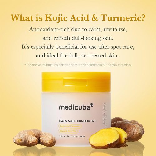 پد تونر روشن کننده کوجیک اسید و زردچوبه مدی کیوب MEDICUBE Kojic Acid Turmeric Pad