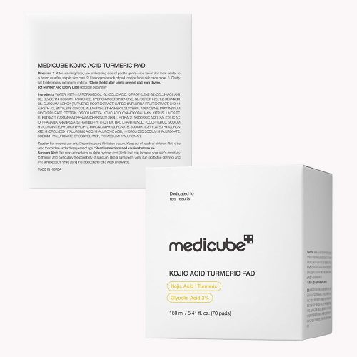 پد تونر روشن کننده کوجیک اسید و زردچوبه مدی کیوب MEDICUBE Kojic Acid Turmeric Pad