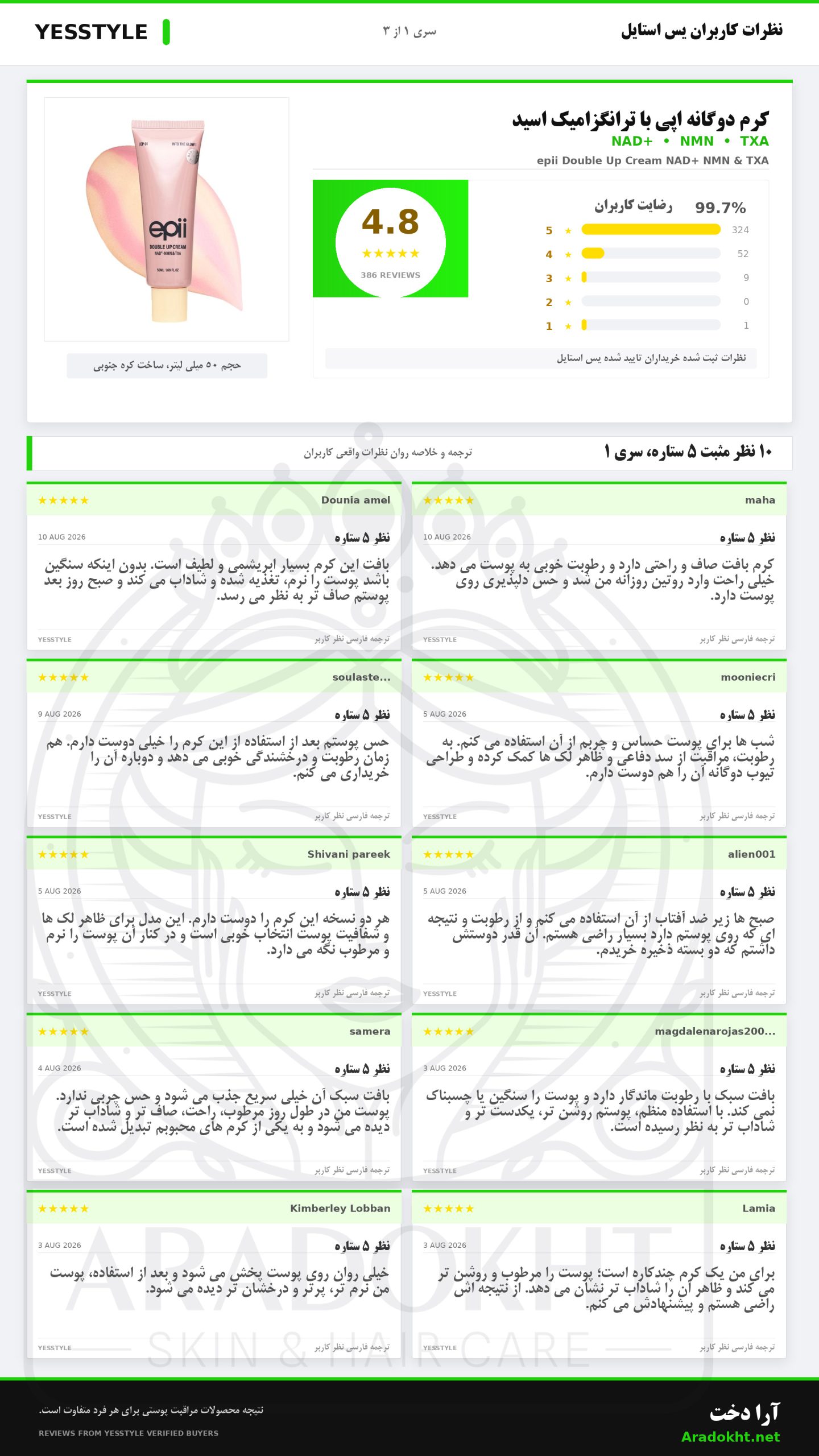 کرم دوگانه +NAD و ترانگزامیک اسید و NMN اپی روشن کننده قوی تیرگی، ضد چروک و سفت کننده پوست epii Double Up Cream NAD+ NMN & TXA