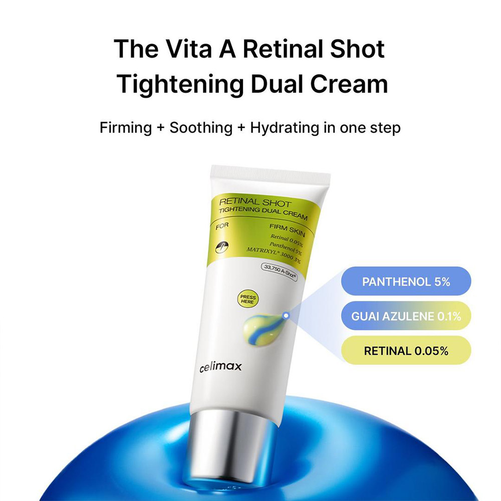 کرم دوگانه رتینال شات سلیمکس ضد چروک، تسکین دهنده و جوانساز پوست Celimax The Vita-A Retinal Shot Tightening Dual Cream