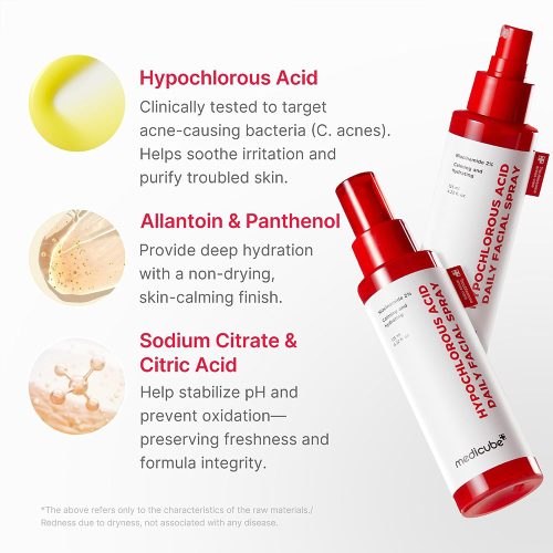 اسپری آبرسان، ضد جوش و تسکین دهنده هیپوکلروس اسید مدی کیوب medicube Hypochlorous Acid Daily Facial Spray
