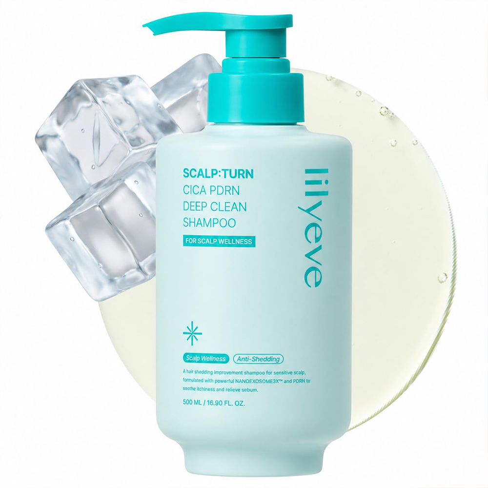شامپو ضد شوره، خنک کننده، پاک کننده عمقی و کنترل چربی سیکا PDRN لیلیوئه lilyeve Scalp Turn Cica PDRN Deep Clean Shampoo