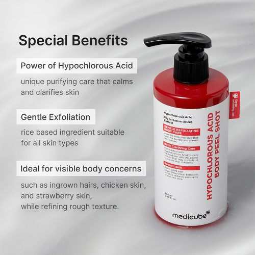 پیل شات بدن هیپوکلروس اسید و برنج مدی کیوب لایه بردار ملایم، ضد جوش، کنترل چربی و منافذ پوست medicube Hypochlorous Acid Body Peel Shot