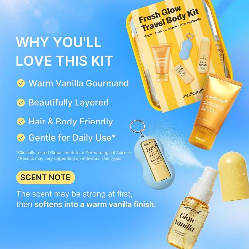 کیت مینی محصولات مراقبت بدن کوجیک اسید مدی کیوب medicube Fresh Glow Body Kit Travel-Ready Hair & Body Set