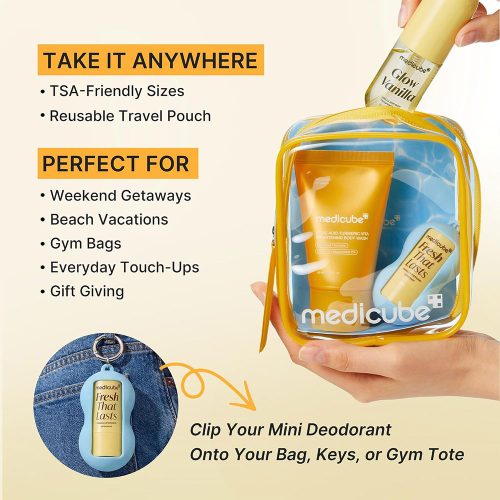 کیت مینی محصولات مراقبت بدن کوجیک اسید مدی کیوب medicube Fresh Glow Body Kit Travel-Ready Hair & Body Set