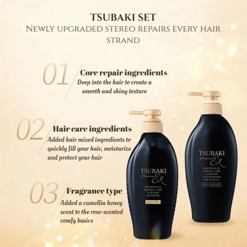 ست شامپو و نرم کننده ترمیم کننده قوی موهای آسیب دیده تسوباکی پریمیوم شیسیدو Shiseido Tsubaki Premium EX Damage Care & Repair Shampoo & Conditioner Set