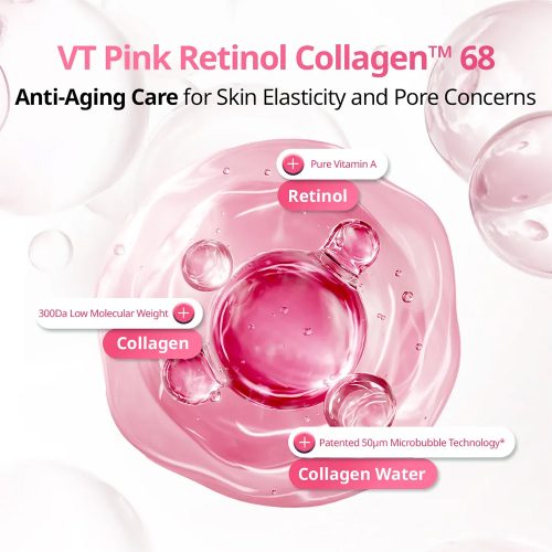 میکرو سرم حبابی کلاژن و رتینول وی تی کازمتیک ضد چروک و جوانساز پوست VT Retinol Collagen Pink Micro Bubble Serum