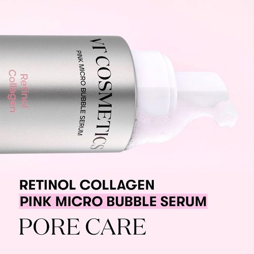 میکرو سرم حبابی کلاژن و رتینول وی تی کازمتیک ضد چروک و جوانساز پوست VT Retinol Collagen Pink Micro Bubble Serum