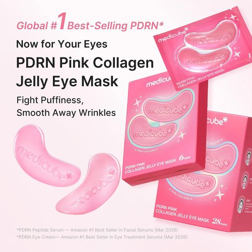 پچ هیدروژلی زیر چشم کلاژن و PDRN مدی کیوب آبرسان، ضد پف و تیرگی و ضد چروک medicube Jelly Eye Mask PDRN Pink Collagen