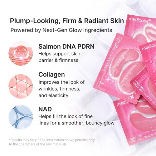 پچ هیدروژلی زیر چشم کلاژن و PDRN مدی کیوب آبرسان، ضد پف و تیرگی و ضد چروک medicube Jelly Eye Mask PDRN Pink Collagen