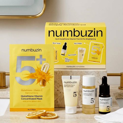 پک مینی محصولات ضد لک و روشن کننده شماره 5 نامبوزین Numbuzin No.5+ Glutathione Vitamin Trial Kit for Brightening