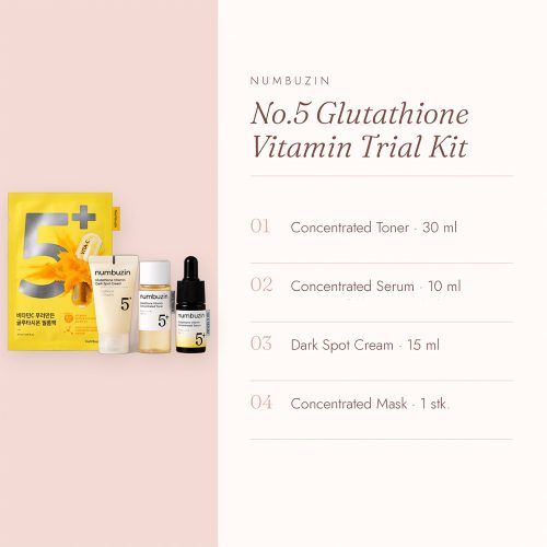 پک مینی محصولات ضد لک و روشن کننده شماره 5 نامبوزین Numbuzin No.5+ Glutathione Vitamin Trial Kit for Brightening